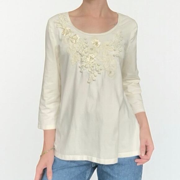 Charter Club Missy Cream Floral Embroidered Blouse - Picture 1 of 8